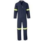 Technician 100% Cotton Conti Suit - Reflective Arms, Legs & Back - Yellow Tape Navy