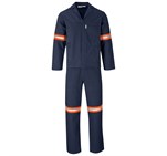 Technician 100% Cotton Conti Suit - Reflective Arms, Legs & Back - Orange Tape Navy