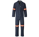 Vintage 100% Cotton Denim Conti Suit - Reflective Arms, Legs & Back - Orange Tape Dark Blue