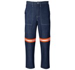 Cast Premium 100% Cotton Denim Pants - Reflective Legs - Orange Tape Blue