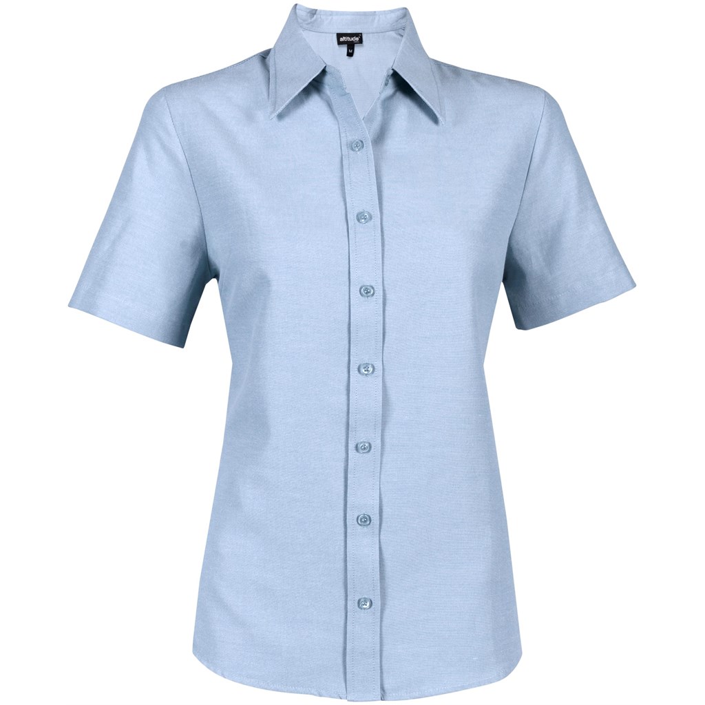 Ladies Short Sleeve Oxford Shirt - Light Blue