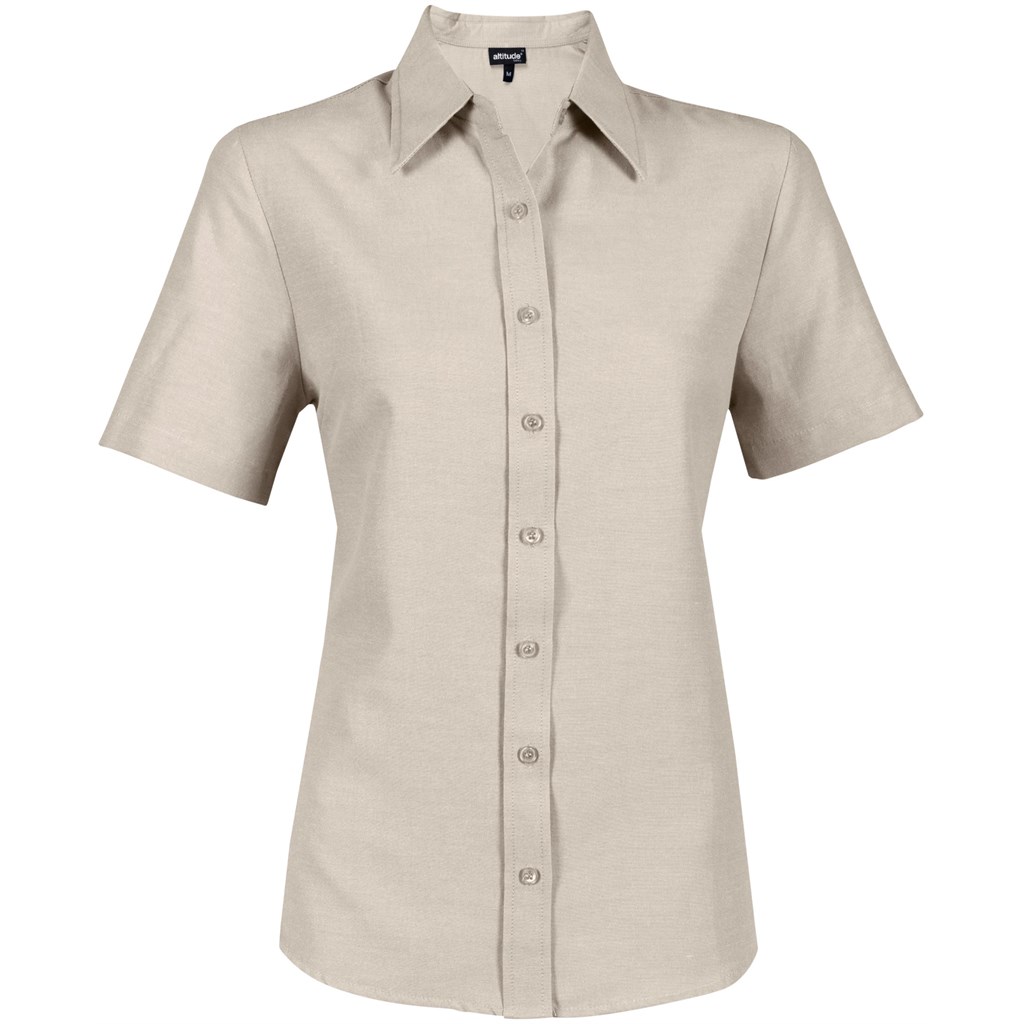 Ladies Short Sleeve Oxford Shirt - Stone