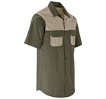 Mens Short Sleeve Serengeti 2-Tone Bush Shirt Military Green