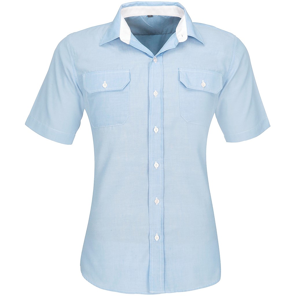 Mens Short Sleeve Windsor Shirt - Light Blue