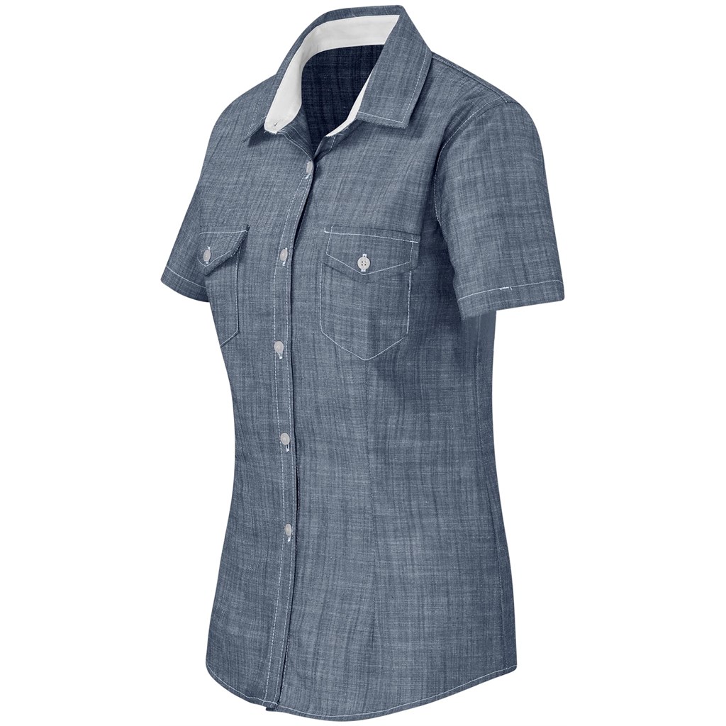 Ladies Short Sleeve Windsor Shirt - Navy