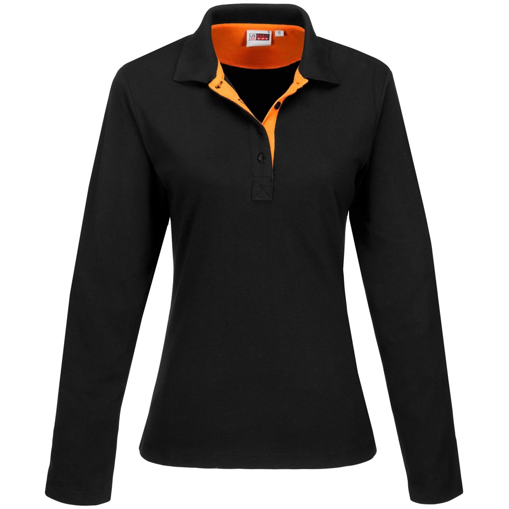 Ladies Long Sleeve Solo Golf Shirt - Orange