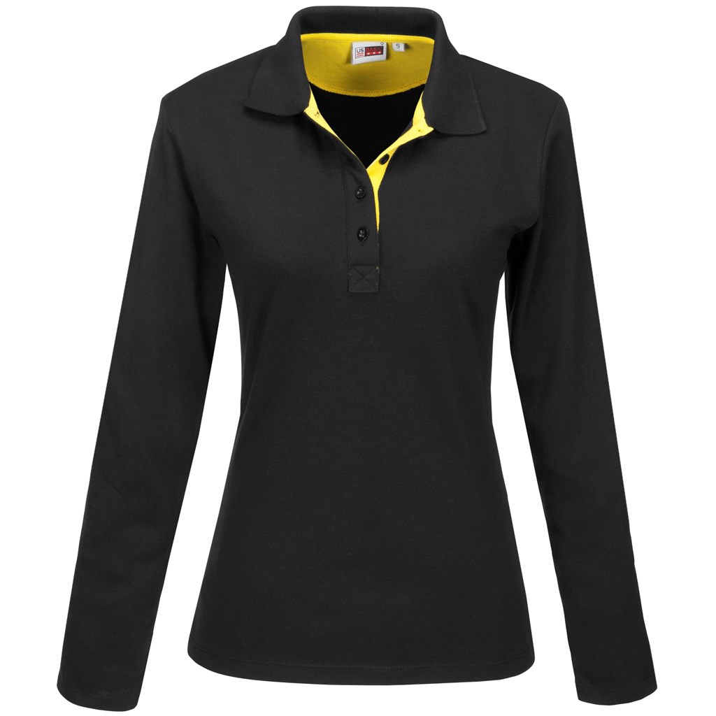 Ladies Long Sleeve Solo Golf Shirt - Yellow