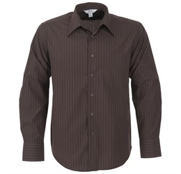 Mens Long Sleeve Manhattan Striped Shirt - Brown Old