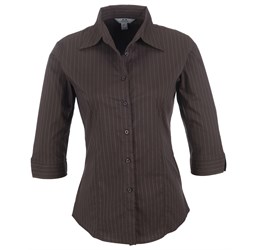 Ladies 3/4 Sleeve Manhattan Striped Shirt - Brown Old