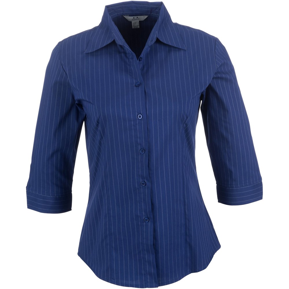 Ladies 3/4 Sleeve Manhattan Striped Shirt - Blue