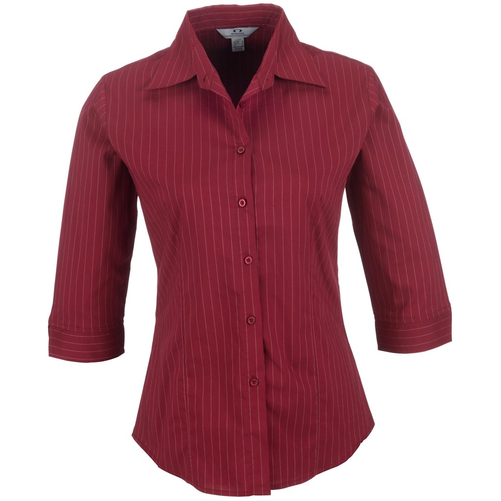 Ladies 3/4 Sleeve Manhattan Striped Shirt - Red