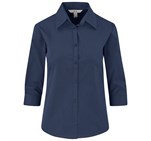 Ladies 3/4 Sleeve Micro Check Shirt Navy