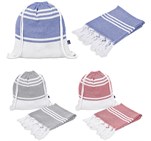 US Basic Santa Cruz Cotton-Rich Beach Towel & Drawstring Bag GP-UB-39-B_GP-UB-39-B-NO-LOGO