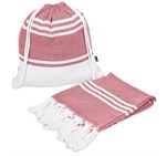 US Basic Santa Cruz Cotton-Rich Beach Towel & Drawstring Bag Red