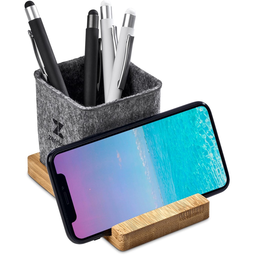 Okiyo Kyadi Recycled PET & Bamboo Desk Caddy Phone Stand