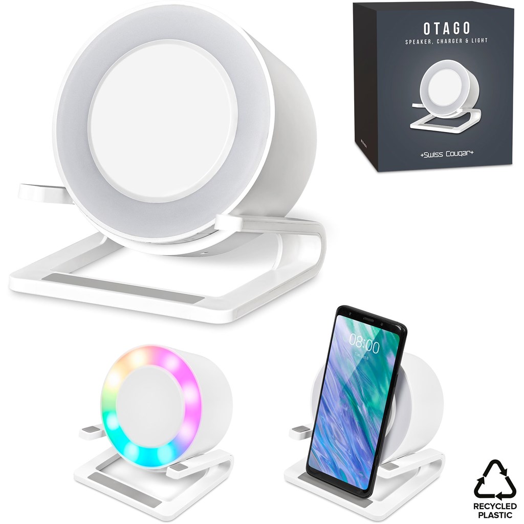 Swiss Cougar Otago Bluetooth Speaker, Wireless Charger, Phone Stand & Night Light