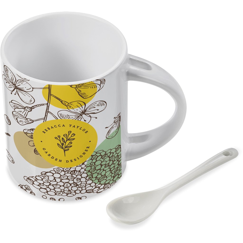 Eden Sublimation Ceramic Coffee Mug & Spoon Set - 320ml